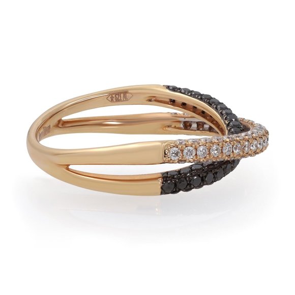 Piero Milano White & Black Diamond Crossover Ring 18k Rose Gold 1.04cttw Size 8 - Picture 5 of 6